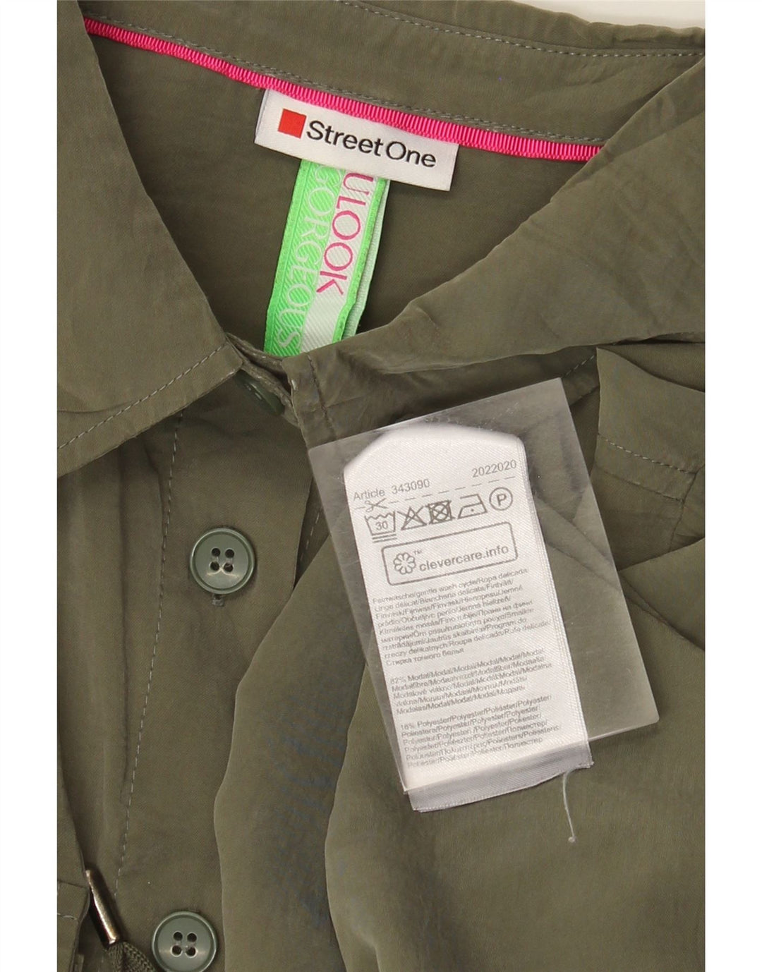 Blusa feminina Street One com camisa overshirt Reino Unido 20 2XL cáqui modal