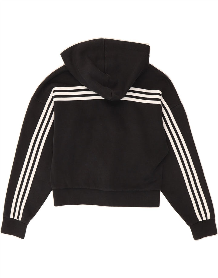 ADIDAS Womens Crop Oversized Zip Hoodie Sweater UK 0/2 2XS Black Cotton Vintage Adidas and Second-Hand Adidas from Messina Hembry 