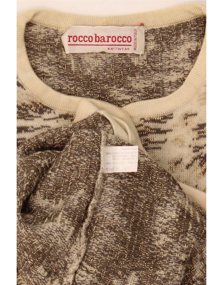 Roccobarocco Suéter cardigã feminino com padrão abstrato Reino Unido 8 pequeno bege