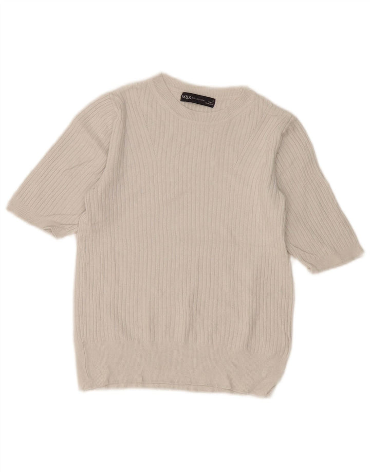 Suéter feminino Marks & Spencer com gola canoa Reino Unido 8 pequeno branco