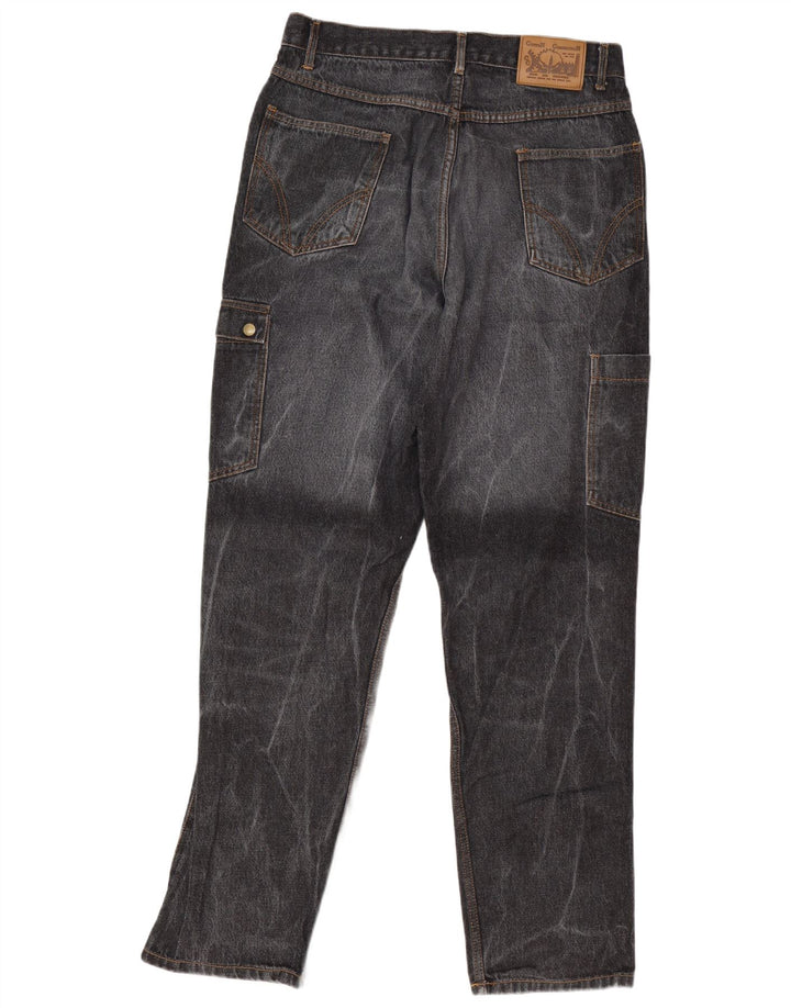 Jeans vintage masculino cargo cônico W33 L34 algodão cinza