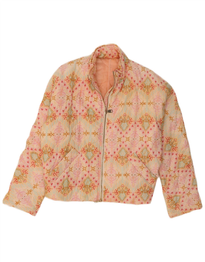 Jaqueta bomber feminina vintage acolchoada de grandes dimensões Reino Unido 14 médio rosa paisley