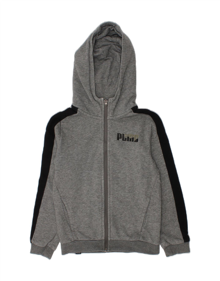 PUMA Boys Graphic Zip Hoodie Sweater 7-8 Years Grey Colourblock Vintage Puma and Second-Hand Puma from Messina Hembry 