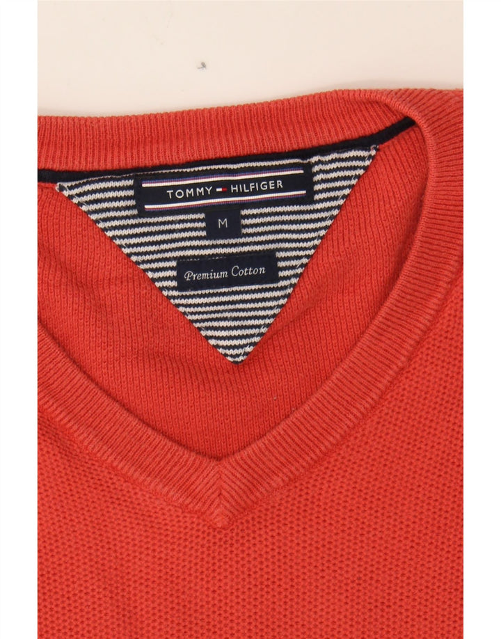 TOMMY HILFIGER Mens V-Neck Jumper Sweater Medium Orange Cotton Vintage Tommy Hilfiger and Second-Hand Tommy Hilfiger from Messina Hembry 