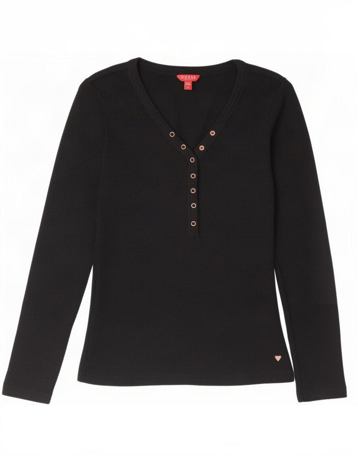 Guess Top feminino de manga comprida UK 12 algodão preto médio