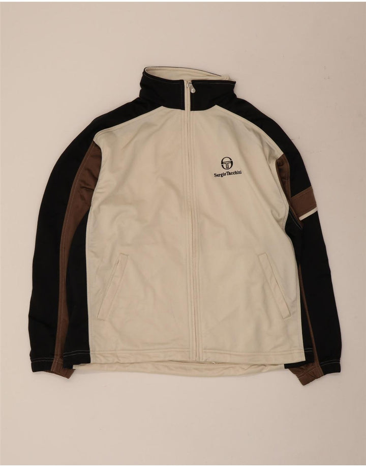 Sergio Tacchini Jaqueta masculina de agasalho grande poliéster colorblock branco