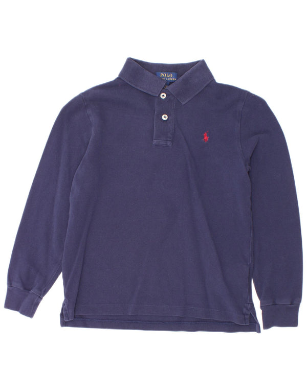 Polo Ralph Lauren Camisa masculina de manga comprida 6-7 anos azul marinho algodão