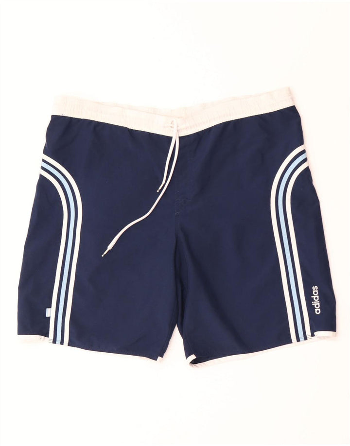 Shorts de natação masculino Adidas grande poliéster listrado azul marinho