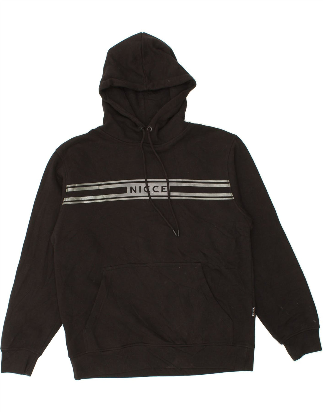 NICCE Mens Graphic Hoodie Jumper Small Black Cotton Vintage Nicce and Second-Hand Nicce from Messina Hembry 