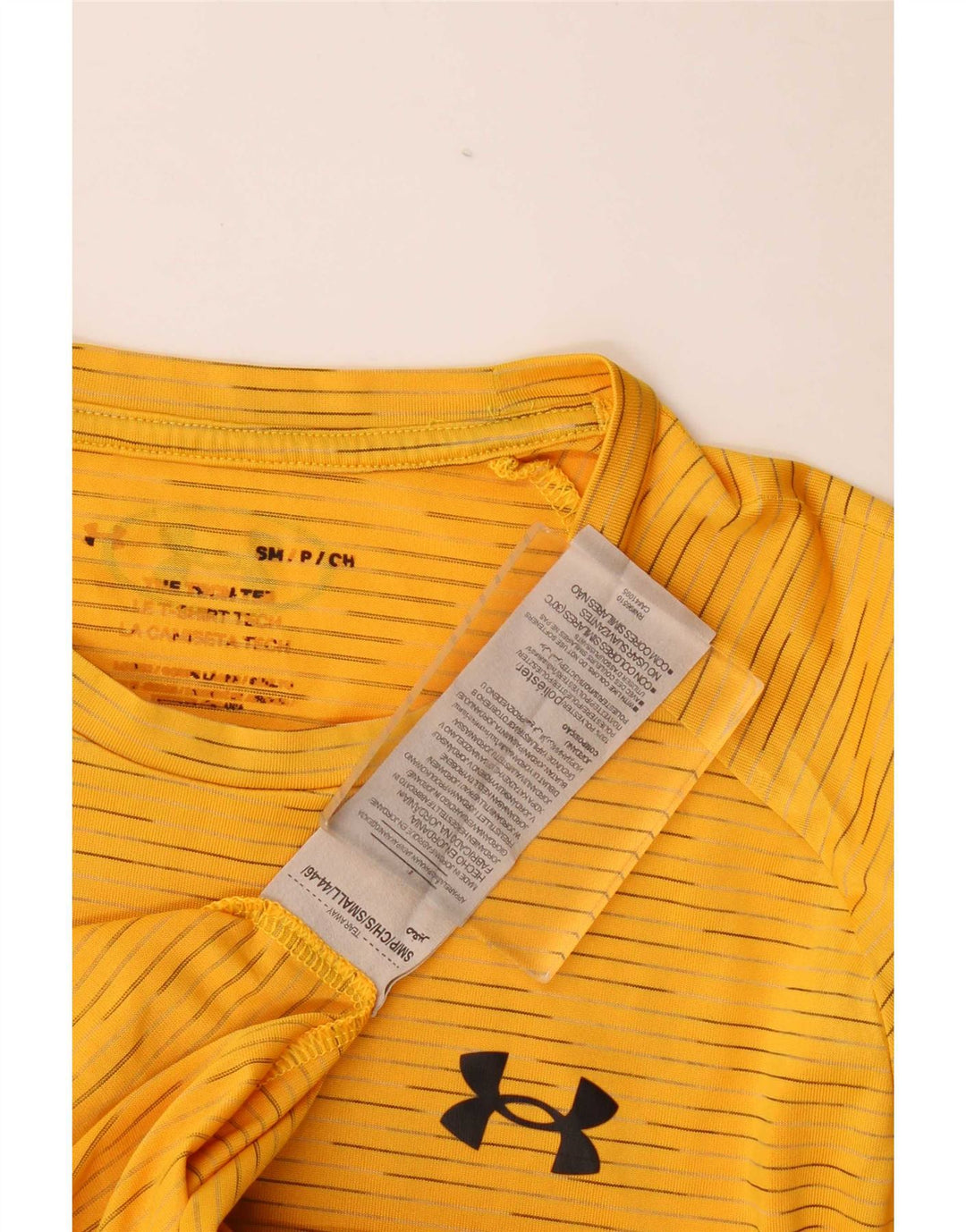 Under Armour Mens T-Shirt Top Pequeno Poliéster Listrado Amarelo