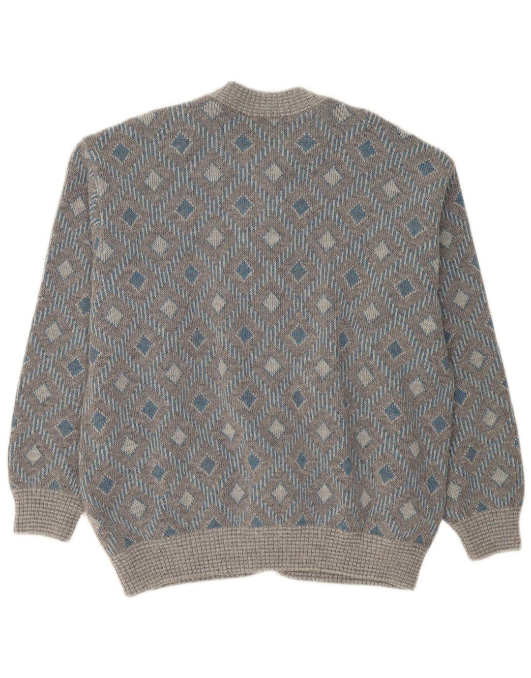 Suéter Cardigan Masculino Vintage XL Cinza Geométrico