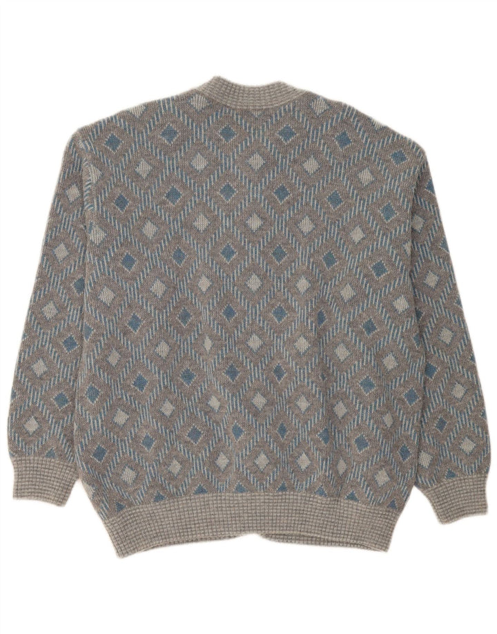 Suéter Cardigan Masculino Vintage XL Cinza Geométrico