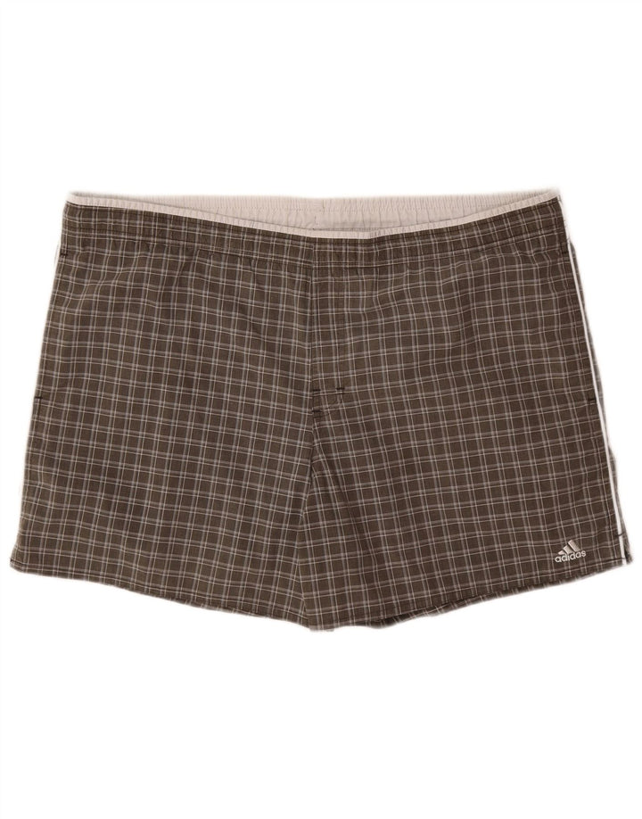 Shorts de natação masculino Adidas grande poliéster xadrez cáqui