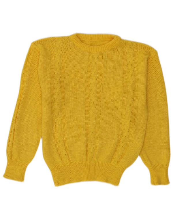 Suéter feminino vintage com gola redonda, uk 10 algodão amarelo pequeno