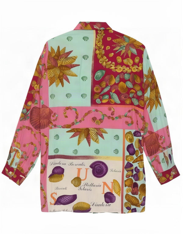 Blusa feminina vintage oversized Reino Unido 16 grandes retalhos multicoloridos