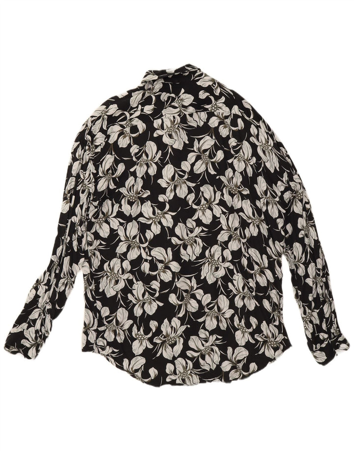 Zara Camisa masculina Slim Fit grande preta floral