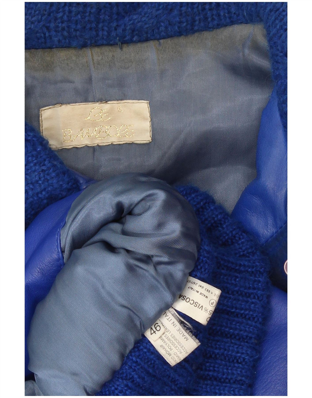 Jaqueta de couro feminina vintage IT 46 grande mohair azul