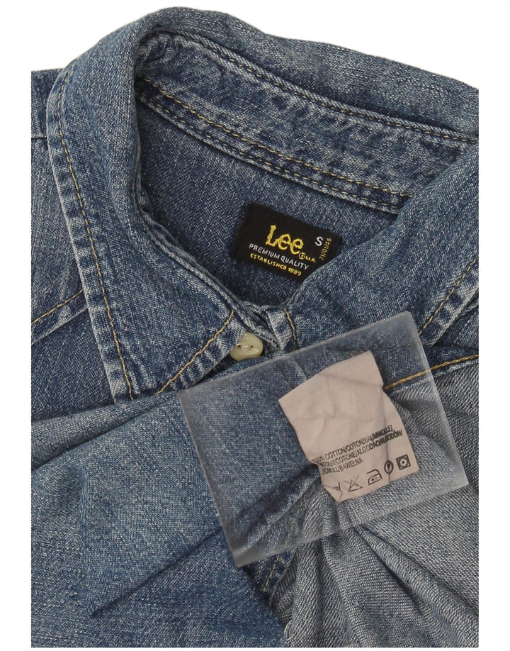 Camisa jeans feminina de manga curta LEE UK 10 algodão azul pequeno