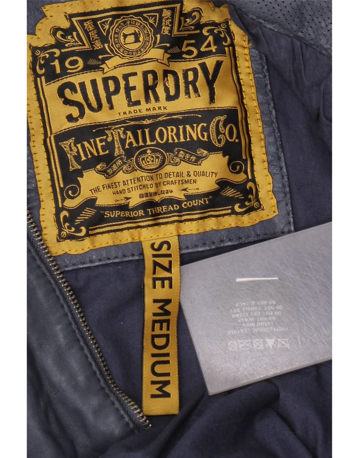 Jaqueta de couro com capuz feminino Superdry Reino Unido 14 couro azul marinho médio