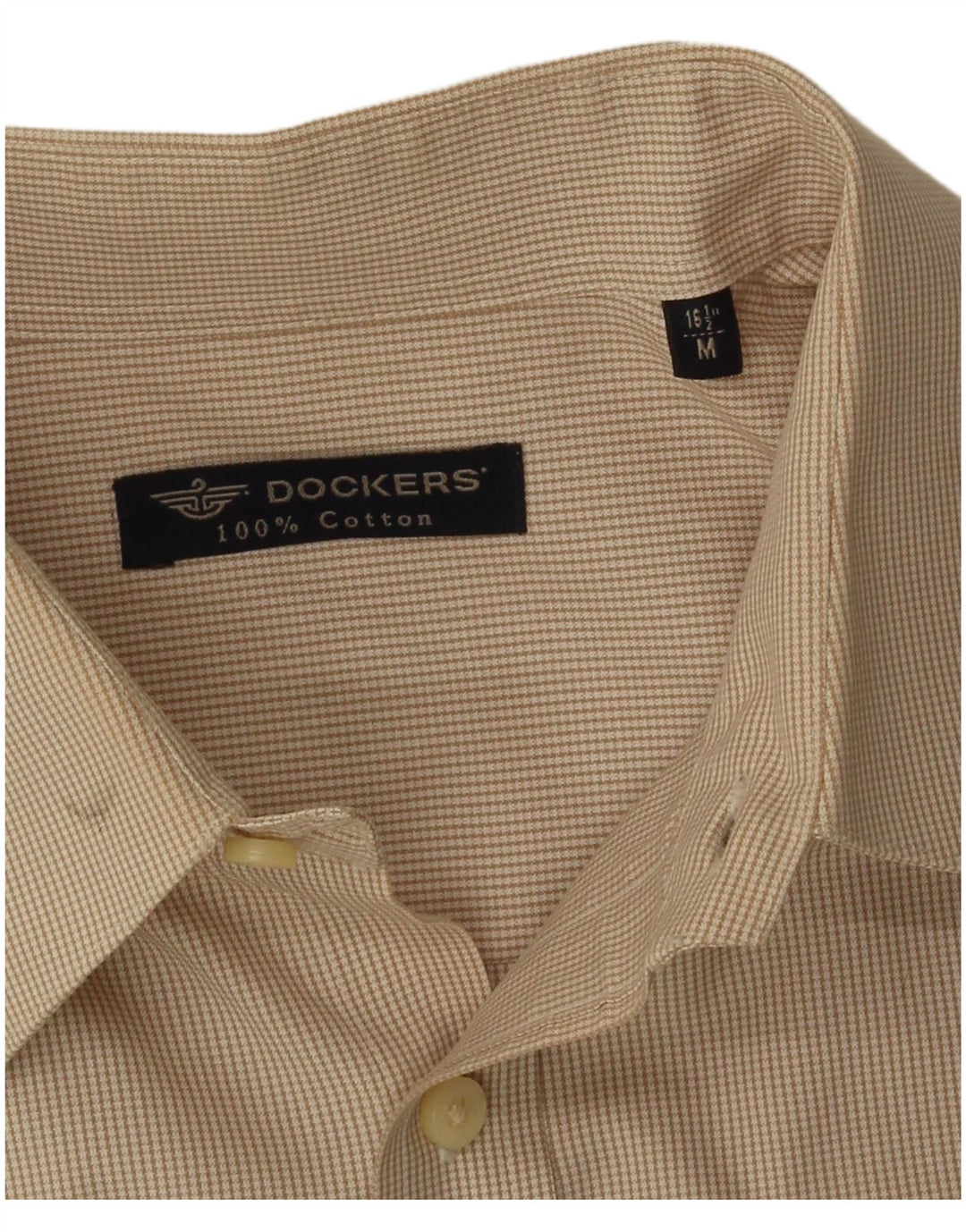 Camisa masculina Dockers tamanho 16 1/2 algodão houndstooth bege médio
