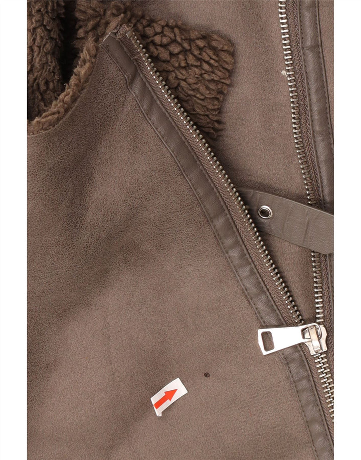 Zara Womens Sherpa Oversized Biker Jacket Reino Unido 10 Pequeno Marrom
