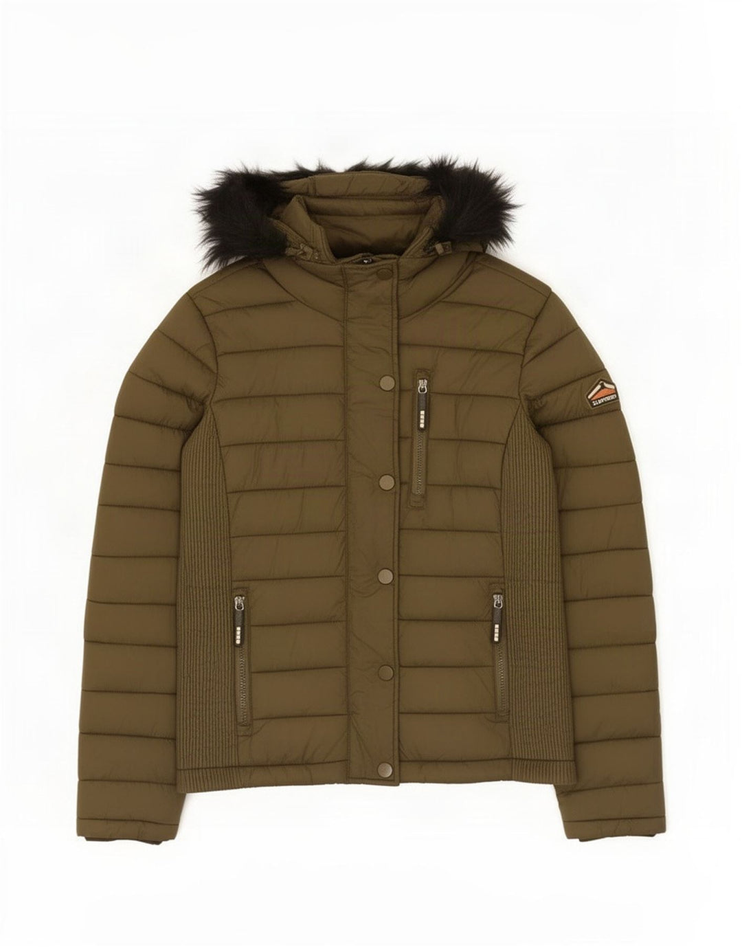 Jaqueta acolchoada com capuz feminina Superdry UK 14 nylon cáqui médio