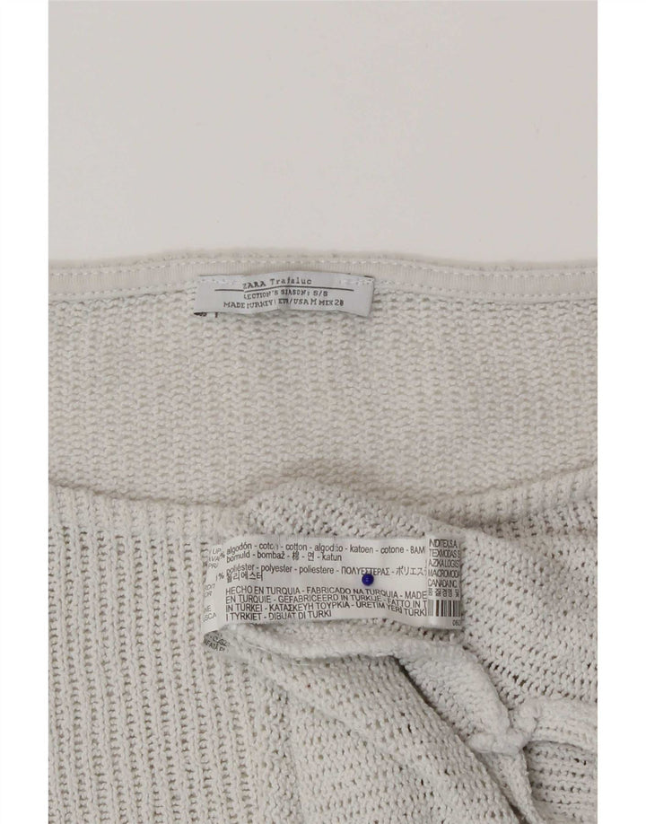 Top feminino Zara manga 3/4 Reino Unido 12 algodão branco médio
