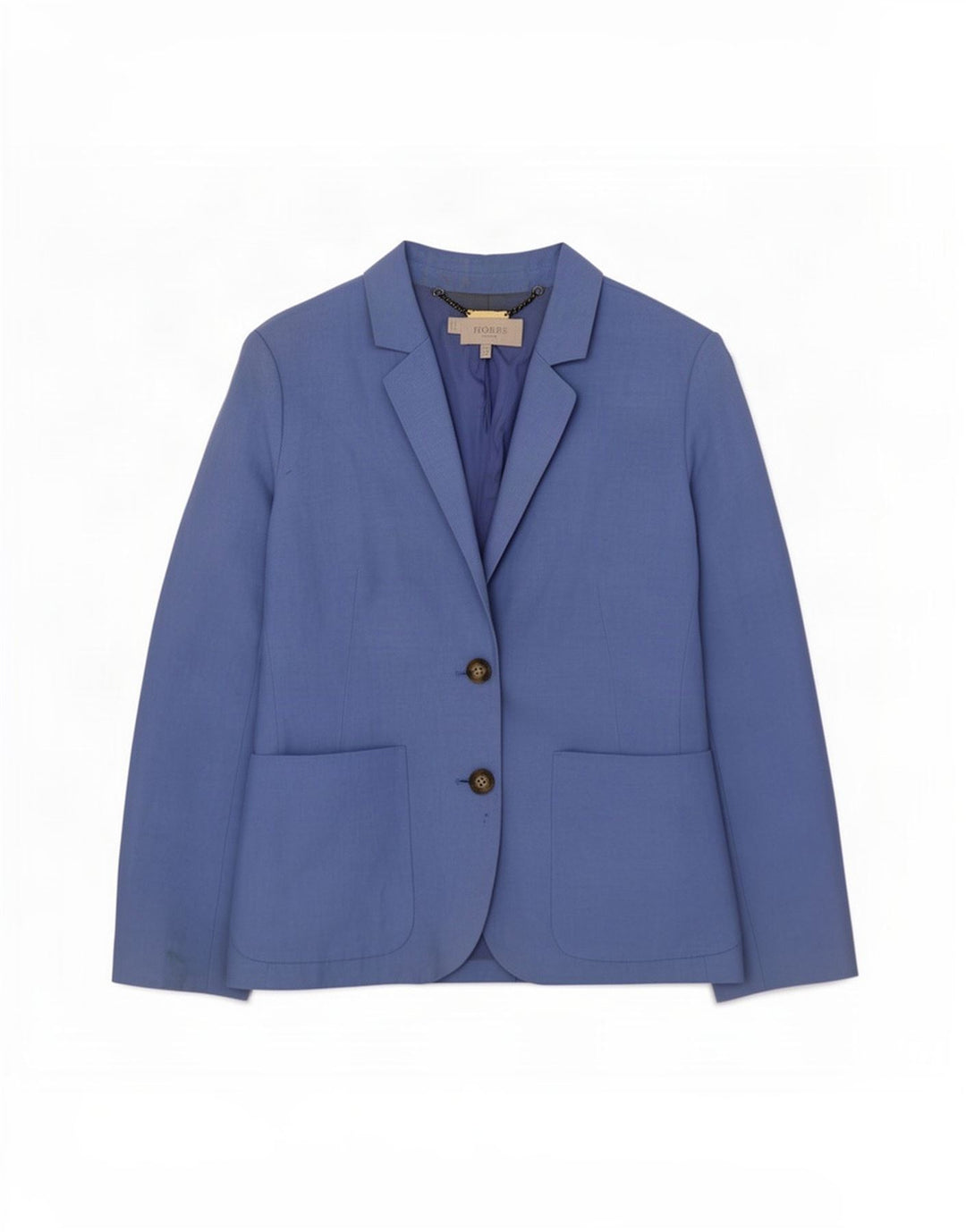 Jaqueta blazer feminina de 2 botões Hobbs UK 12 linho azul médio