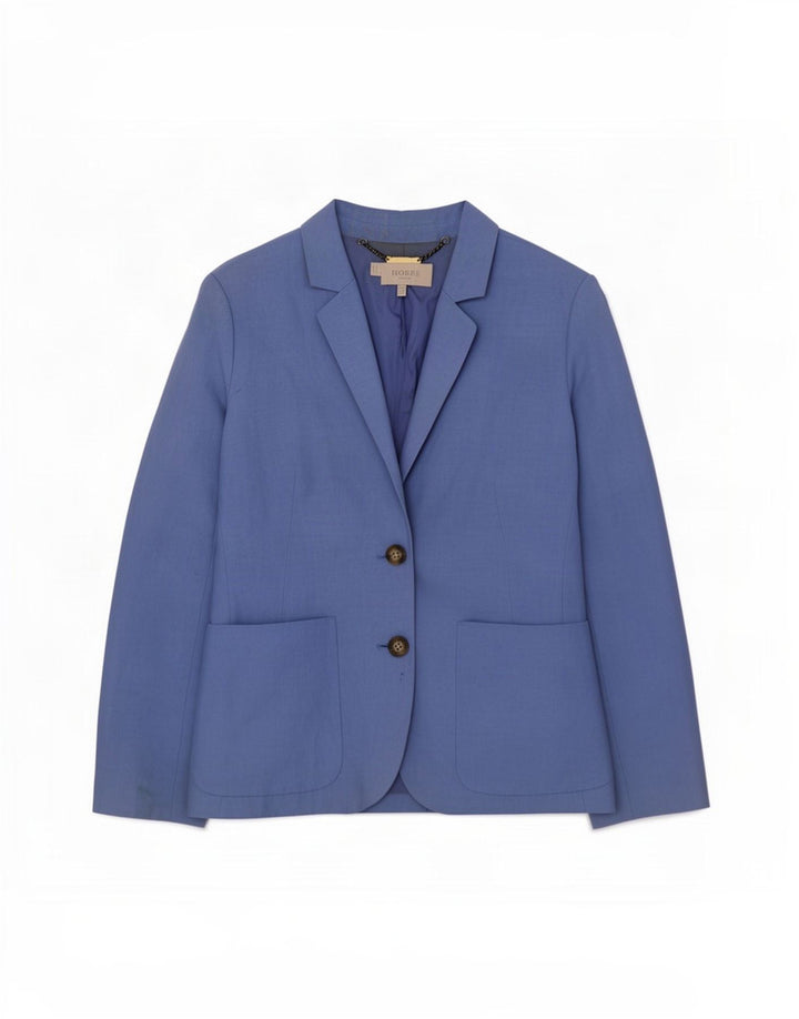Jaqueta blazer feminina de 2 botões Hobbs UK 12 linho azul médio