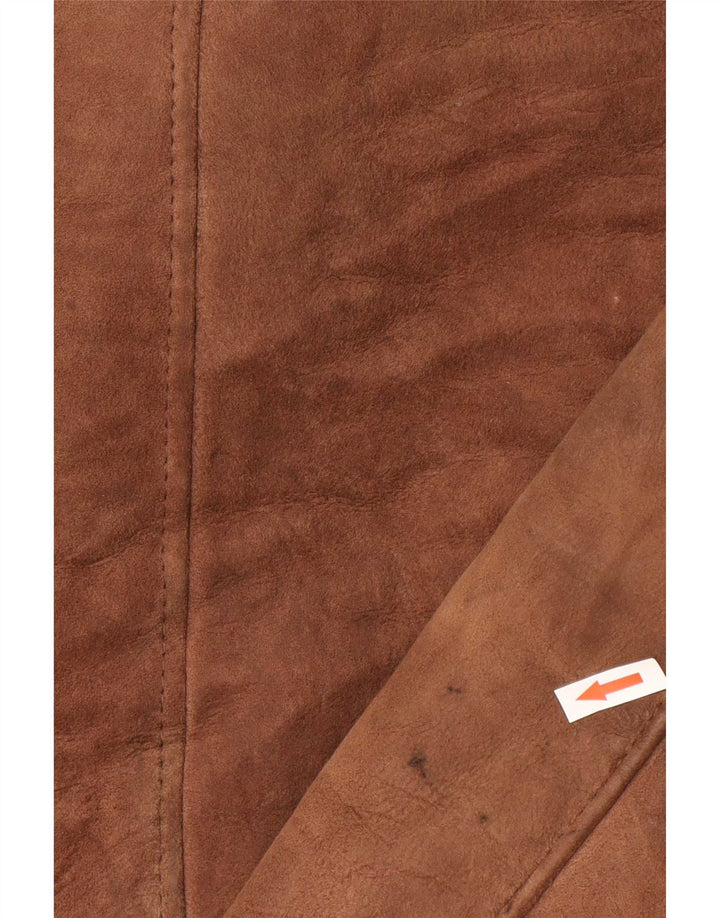 Sobretudo masculino vintage de shearling UK 40 grande marrom