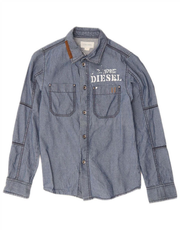 DIESEL Camisa gráfica masculina 9-10 anos algodão azul médio