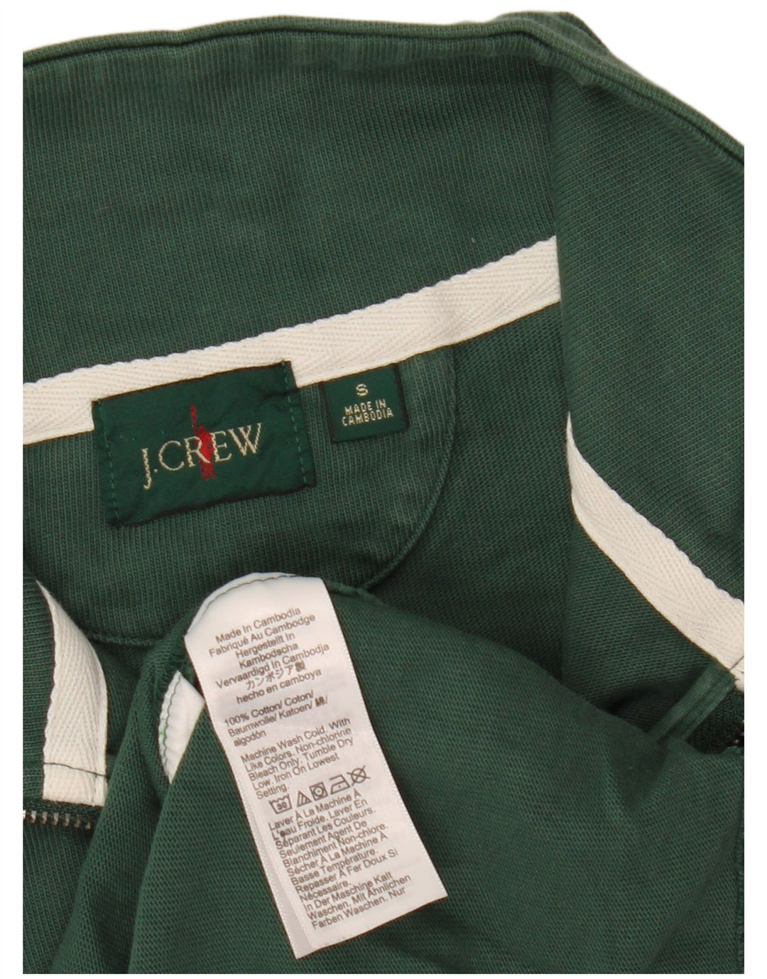 Suéter masculino J. Crew com zíper e gola em algodão verde pequeno
