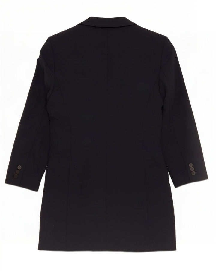 Casaco feminino Zara com peito duplo UK 12 poliéster azul marinho médio