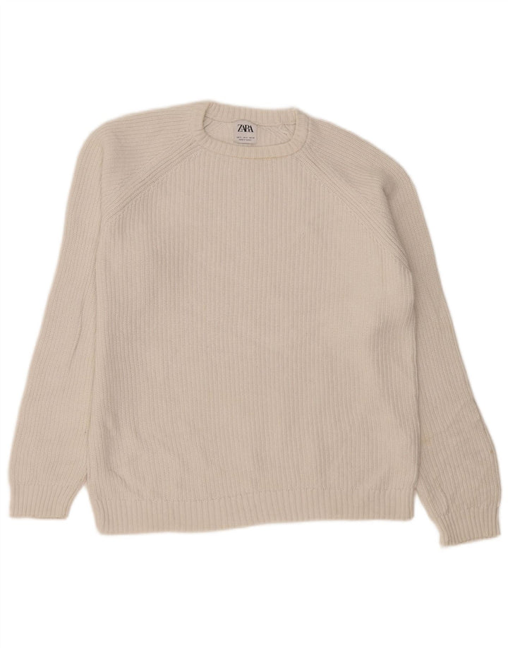 Zara Suéter masculino com gola redonda pequeno branco