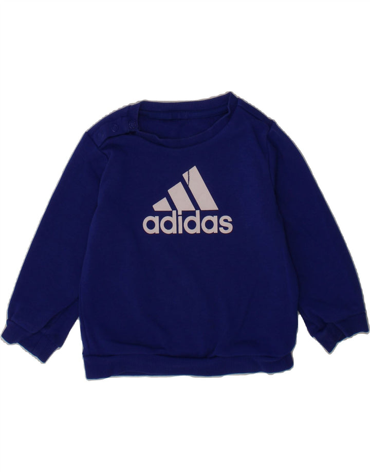 ADIDAS Baby Boys Graphic Sweatshirt Jumper 9-12 Months Navy Blue Cotton Vintage Adidas and Second-Hand Adidas from Messina Hembry 