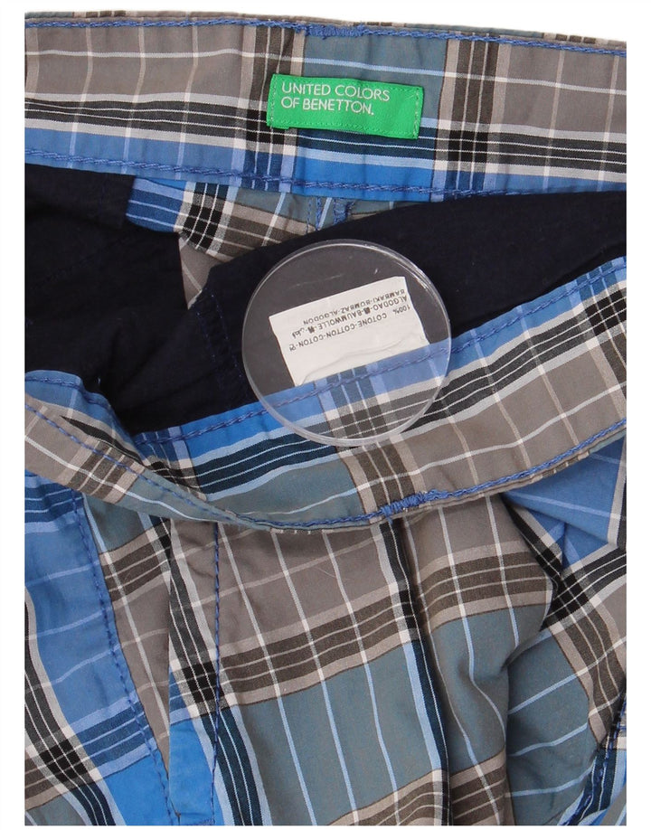 Shorts Chino Masculino BENETTON W34 Grande Algodão Xadrez Azul