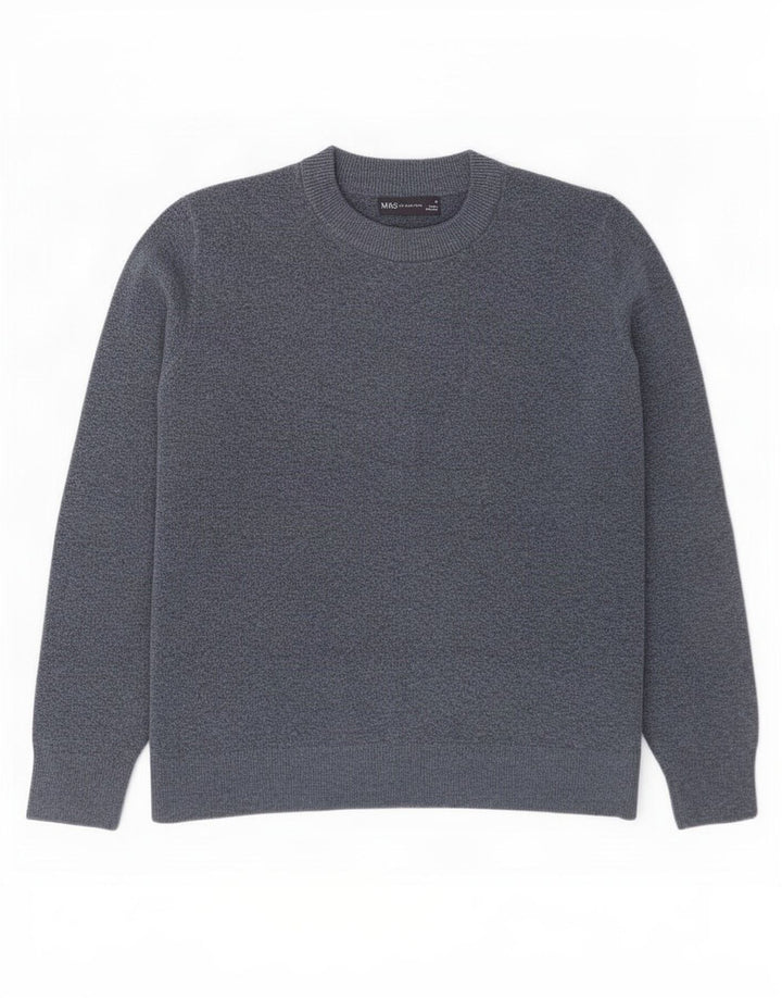 Suéter masculino Marks & Spencer com gola redonda, poliéster azul marinho médio
