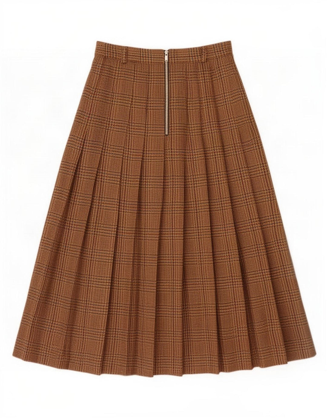Saia plissada feminina Libra Reino Unido 12 médio W28 marrom houndstooth lã