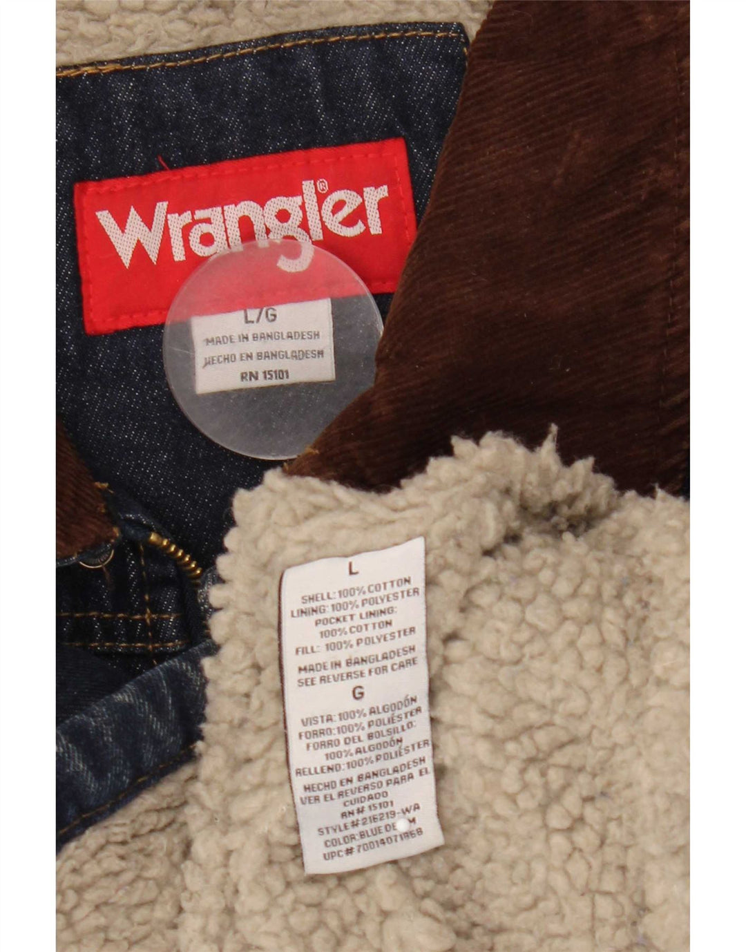 Jaqueta jeans Wrangler masculina Sherpa Reino Unido 40 grande algodão azul