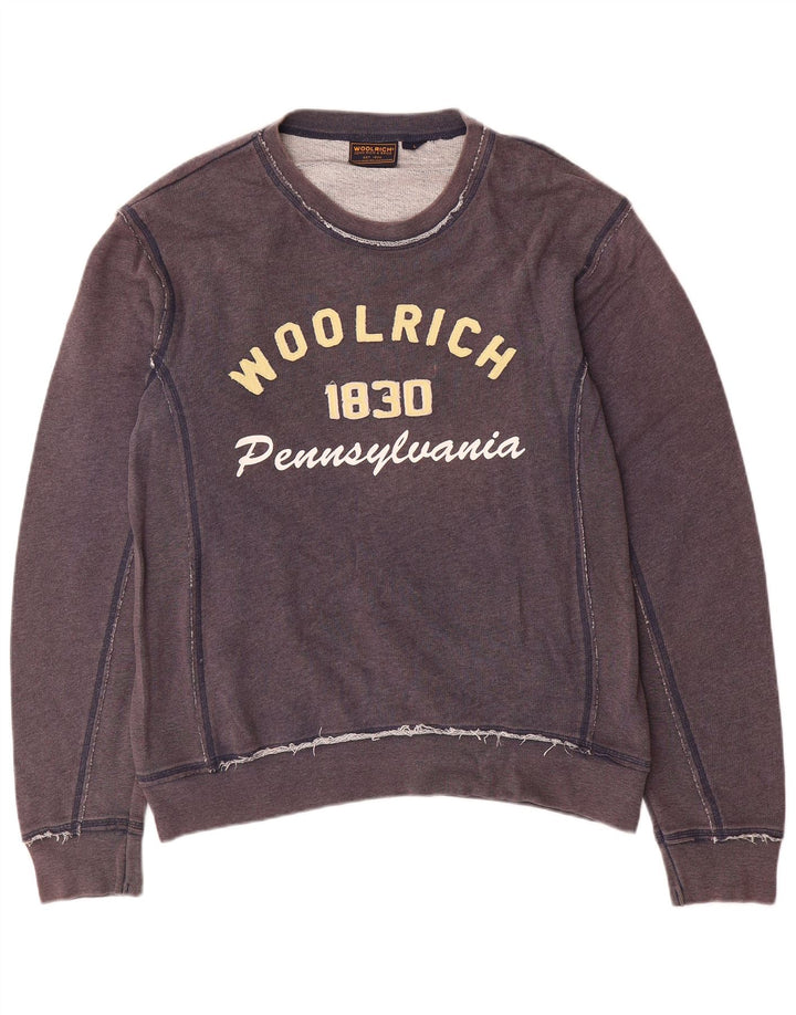 Woolrich moletom masculino gráfico jumper grande algodão azul marinho