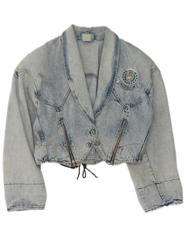 Jaqueta jeans feminina vintage UK 14 azul médio