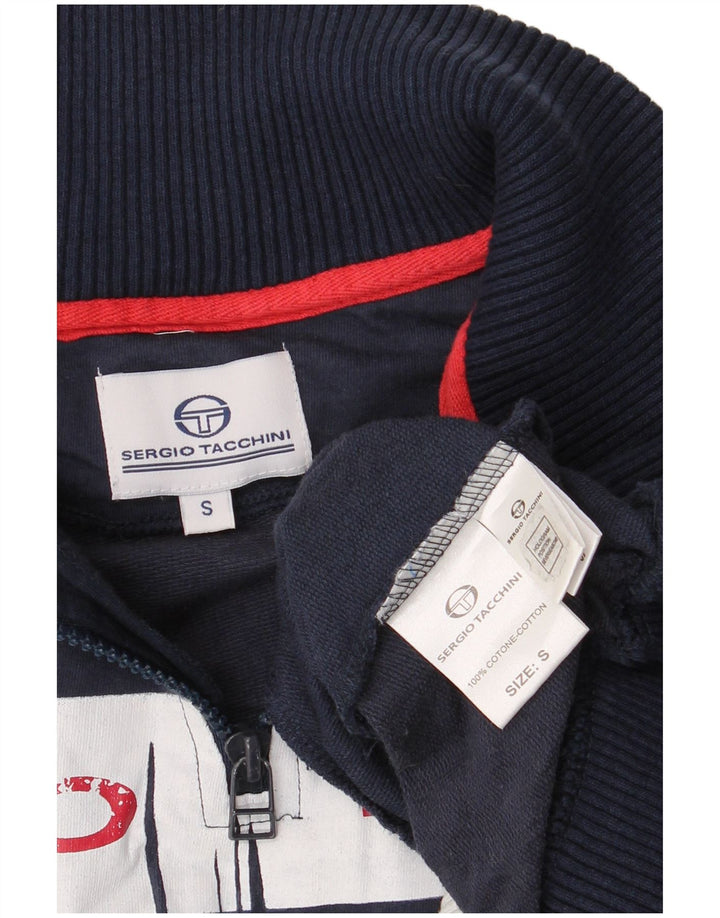 Sergio Tacchini moletom masculino gráfico com zíper e gola pequena azul marinho