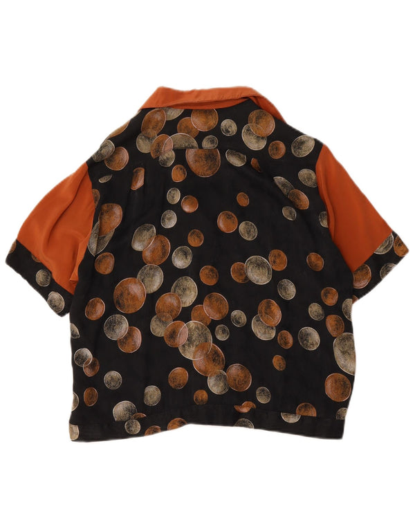 Blusa feminina vintage de manga curta UK 16 grande preta geométrica