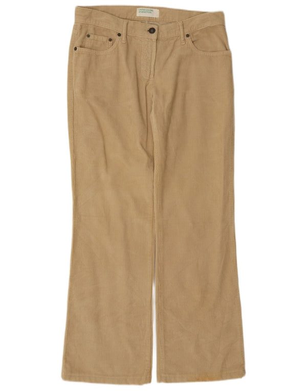 Calça feminina de veludo cotelê Benetton IT 42 médio W30 L30 algodão bege