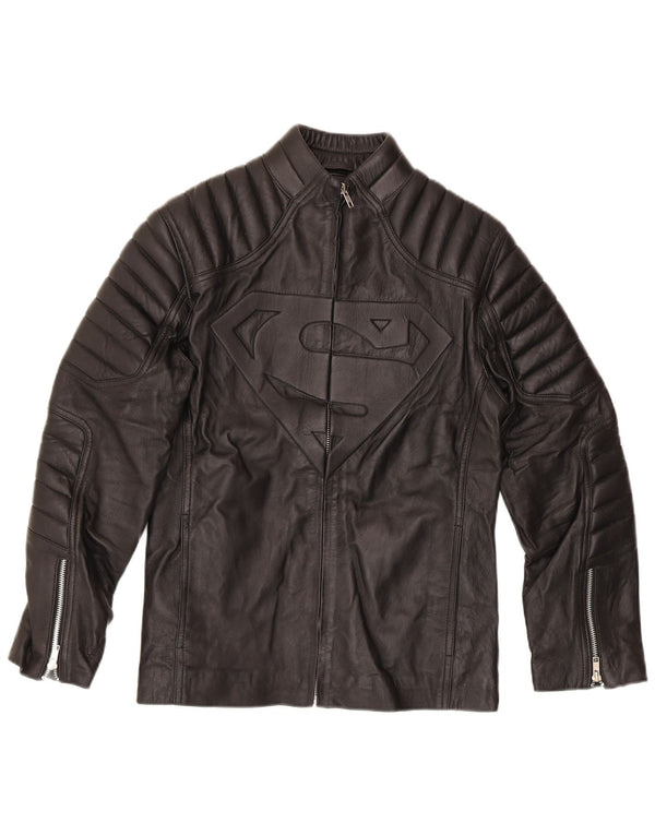 Jaqueta vintage masculina Superman Graphic Moto Racer Reino Unido 40 grande motociclista preto