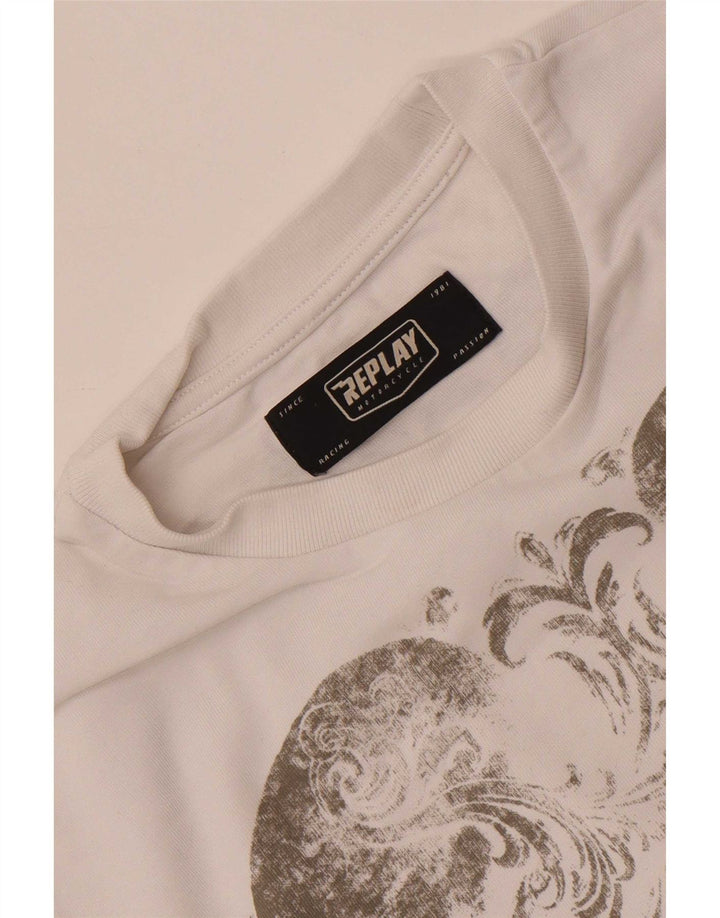 Replay Camiseta masculina gráfica top pequeno branco