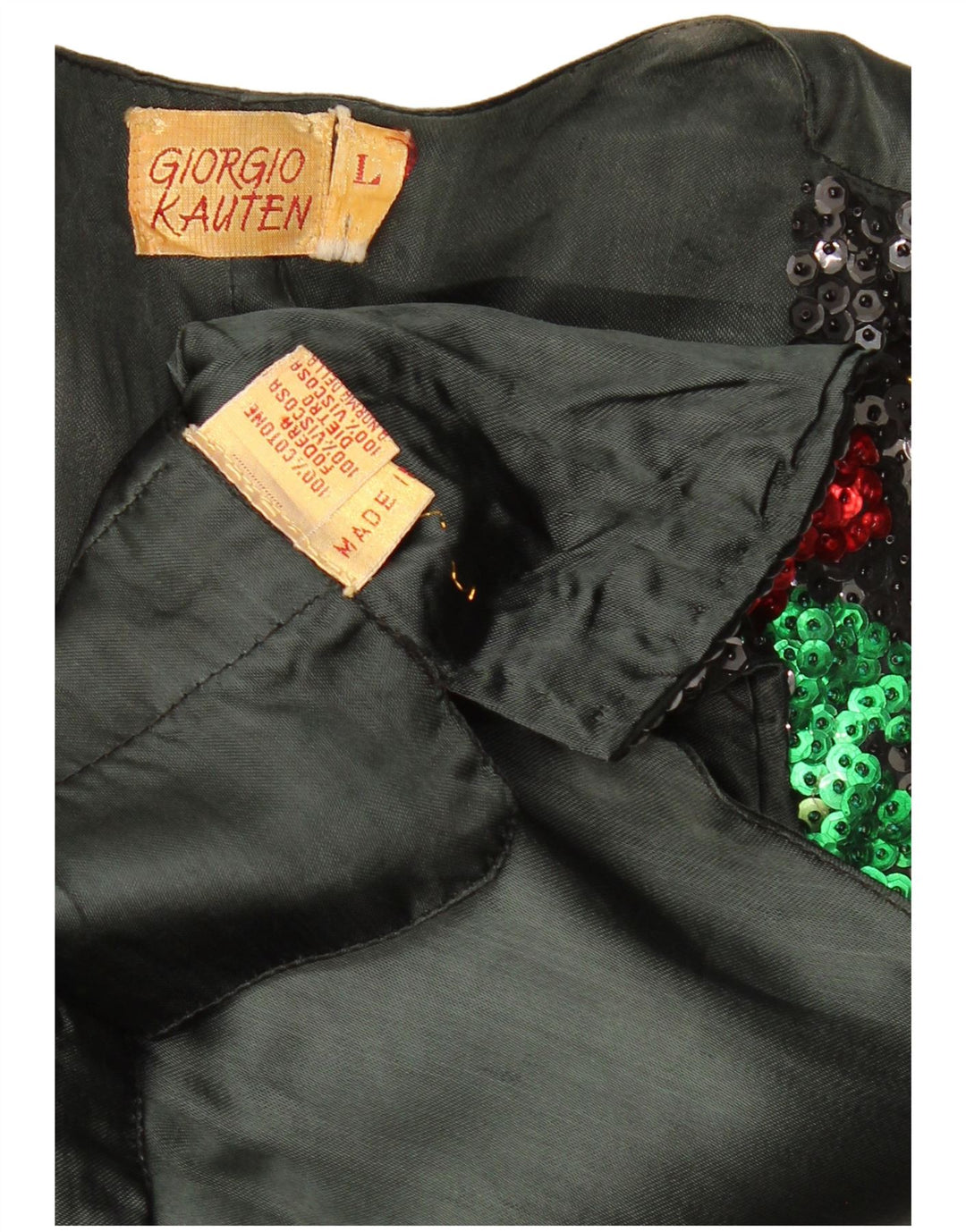 GIORGIO KAUTEN Colete feminino de lantejoulas Reino Unido 16 grande algodão floral preto