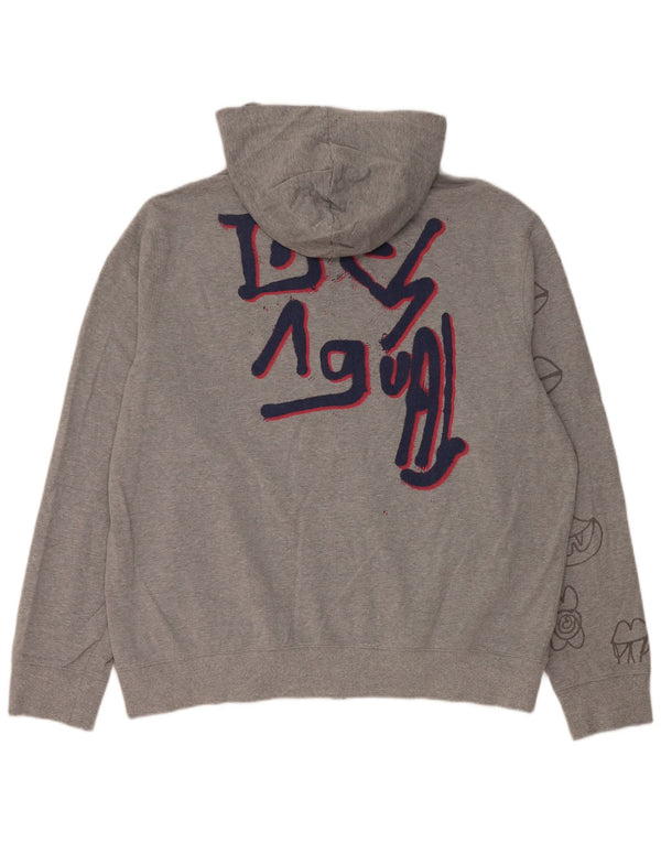 Suéter masculino Desigual com capuz e zíper gráfico 2XL algodão cinza