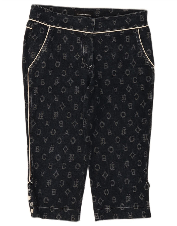 Calça capri feminina Roccobarocco IT 42 médio W28 L17 azul marinho geométrico
