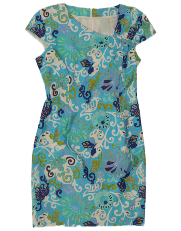 Vestido bainha feminino vintage UK 10 pequeno floral azul